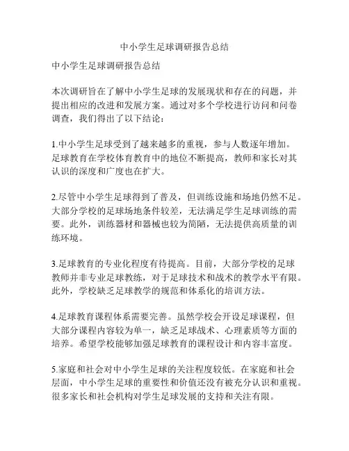 中小学生足球调研报告总结
