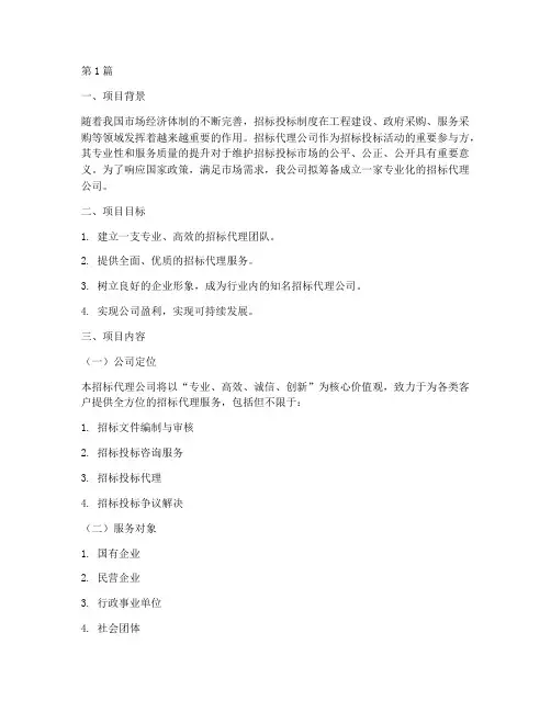 筹备招标代理公司方案(3篇)