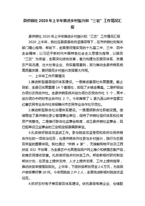 县供销社2020年上半年推进乡村振兴和“三农”工作情况汇报