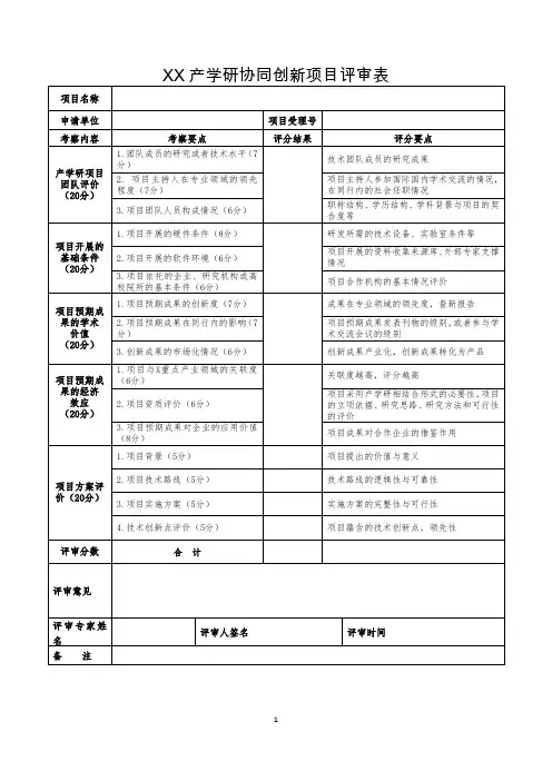 2.XX产学研协同创新项目评审表