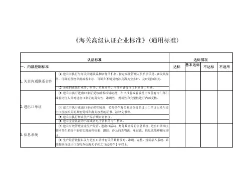 海关高级认证企业标准通用