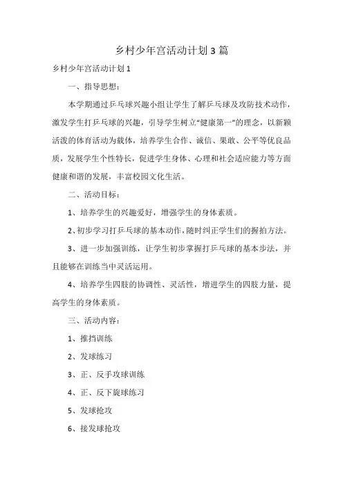 乡村少年宫活动计划3篇