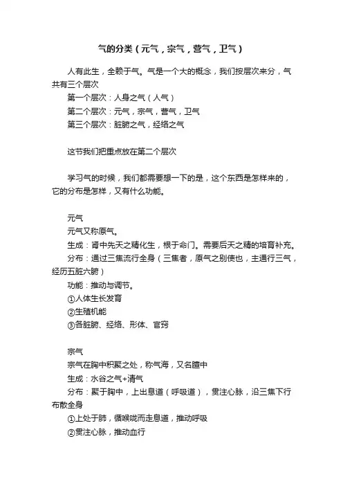 气的分类（元气，宗气，营气，卫气）