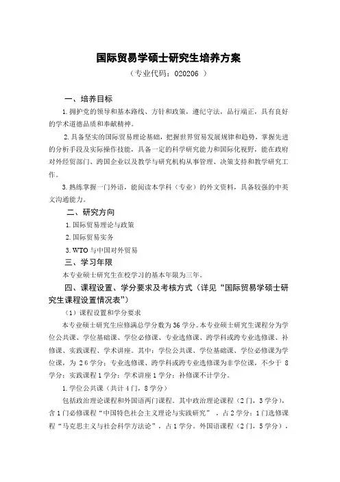 国际贸易学硕士研究生培养方案