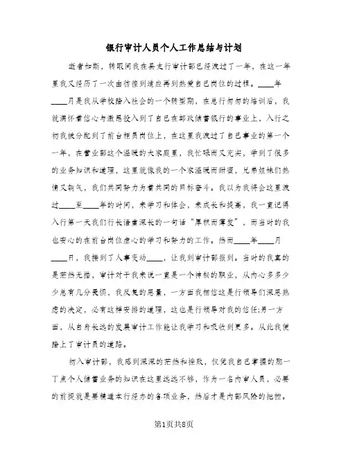 银行审计人员个人工作总结与计划（4篇）