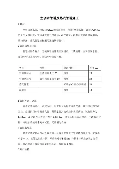 空调水管道及蒸汽管道施工