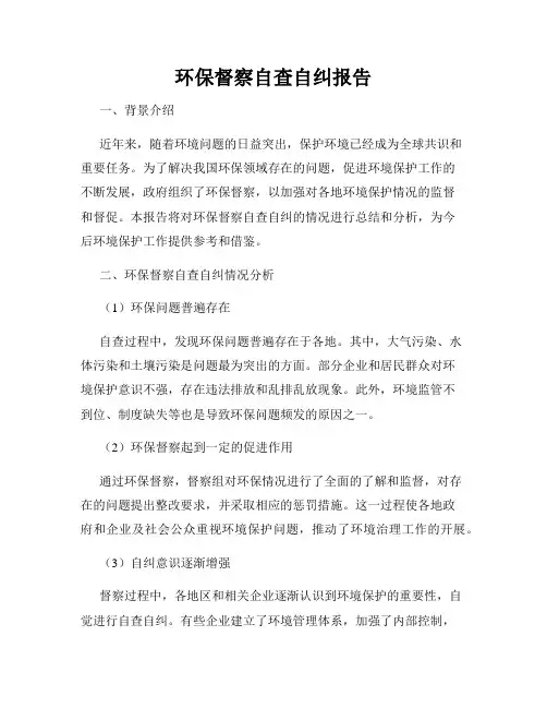 环保督察自查自纠报告