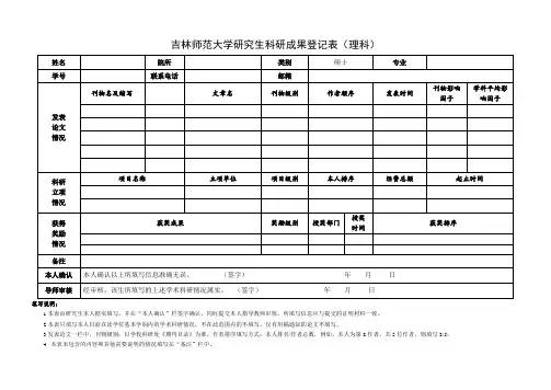 吉林师范大学研究生科研成果统计表(理科)