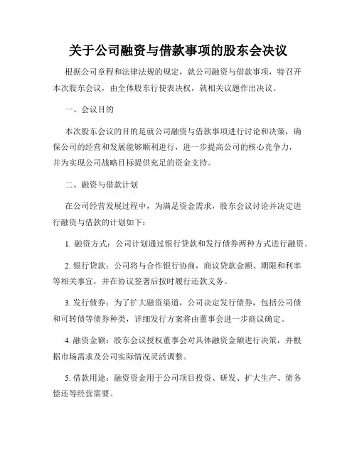 关于公司融资与借款事项的股东会决议
