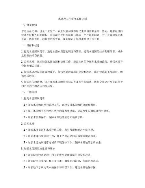水处理工作年度工作计划