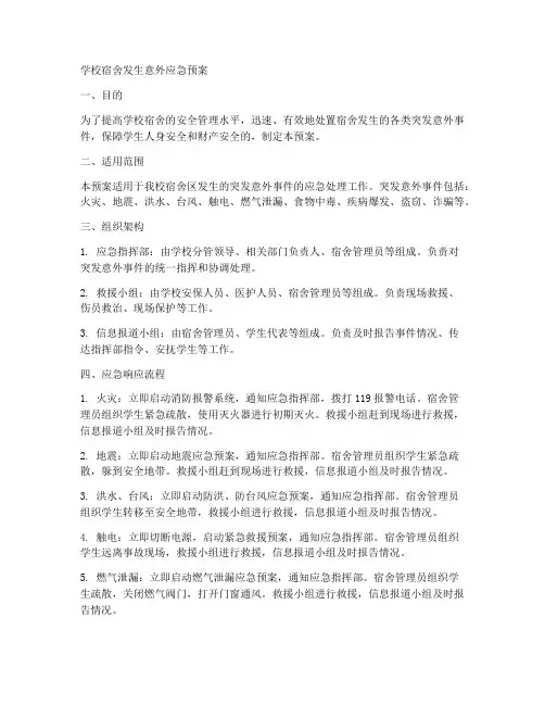 学校宿舍发生意外应急预案