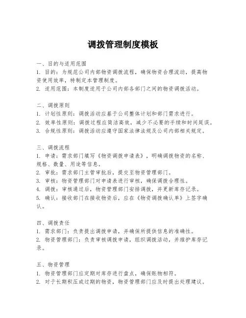 调拨管理制度模板