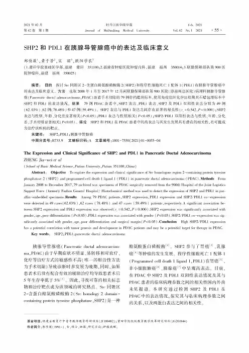 SHP2和PDL1在胰腺导管腺癌中的表达及临床意义