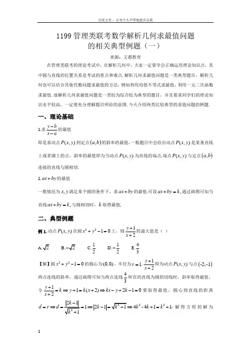 1199管理类联考数学解析几何求最值问题