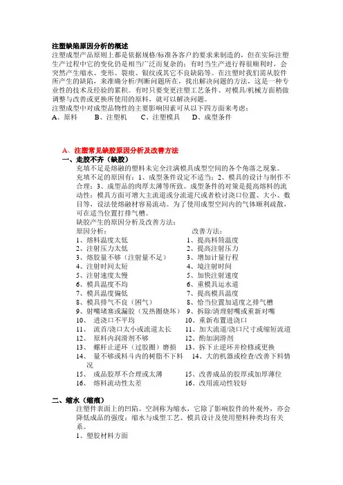 注塑缺陷原因分析及改善对策