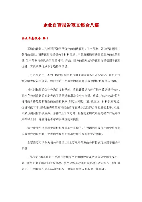 企业自查报告范文集合八篇