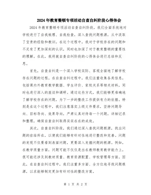 2024年教育整顿专项活动自查自纠阶段心得体会