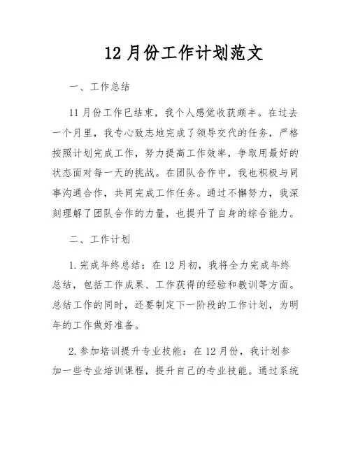 12月份工作计划范文