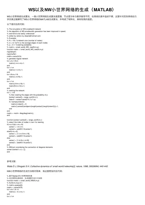 WS以及NW小世界网络的生成（MATLAB）