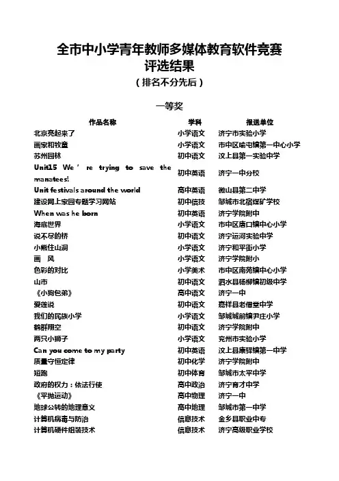 全市中小学青年教师多媒体教育软件竞赛评选结果