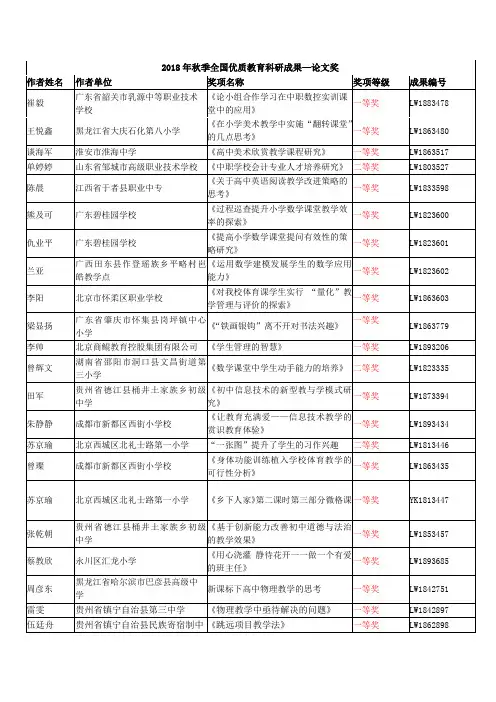 2018年秋季全国优质教育科研成果论文奖
