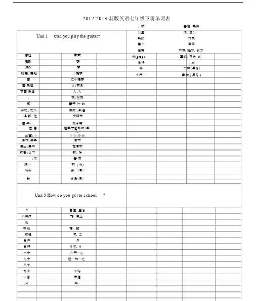 (完整版)新版新目标英语七年级下册单词表(默写版).docx