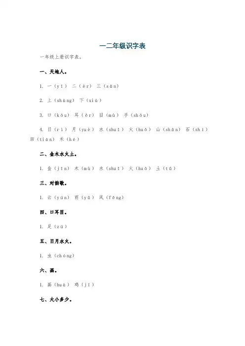 一二年级识字表