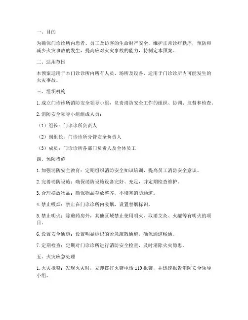 门诊诊所消防应急预案范本