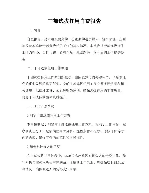 干部选拔任用自查报告