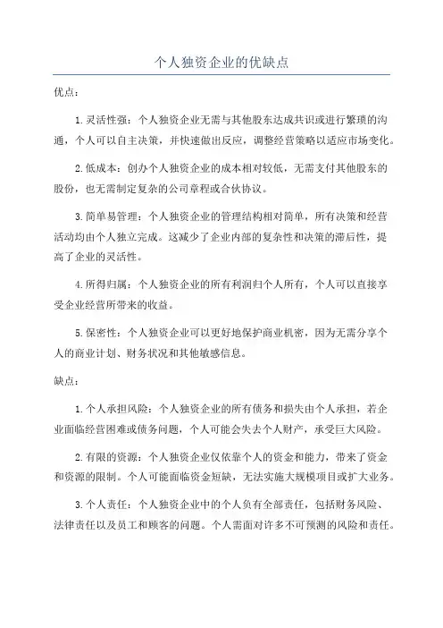 个人独资企业的优缺点