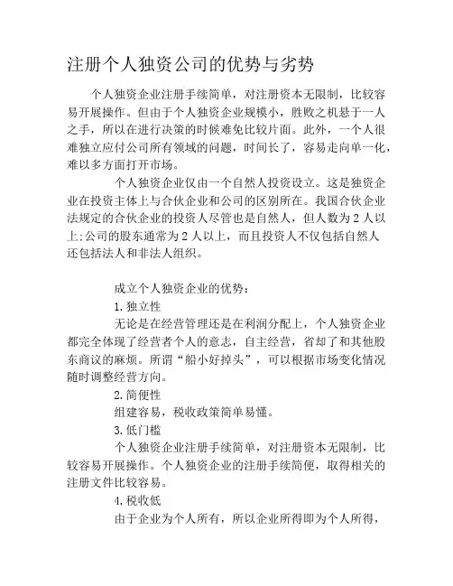 注册个人独资公司的优势与劣势