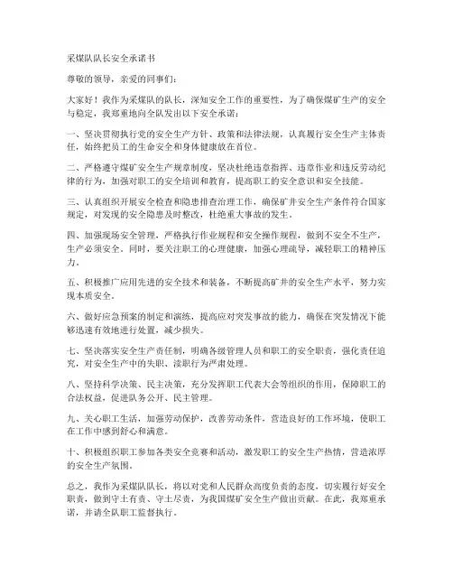 采煤队队长安全承诺书