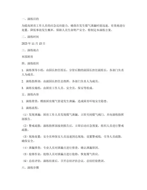 厨房煤气泄漏应急演练方案