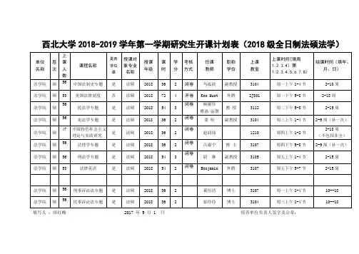 西北大学2018-2019学年第一学期研究生开课计划表(2018级