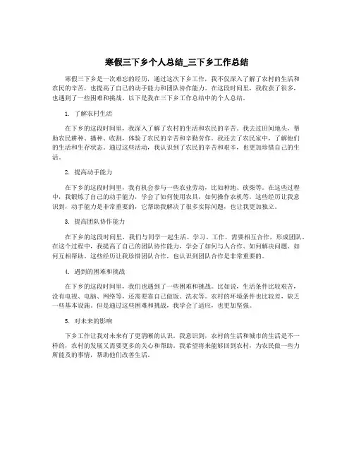 寒假三下乡个人总结_三下乡工作总结