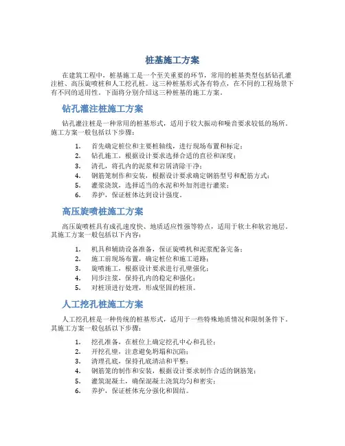 桩基施工方案(钻孔灌注桩、高压旋喷桩、人工挖孔桩)