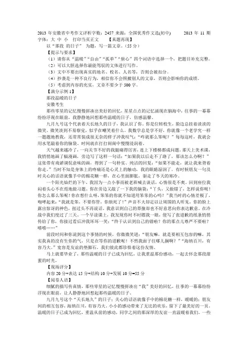 2013年安徽省中考作文评析
