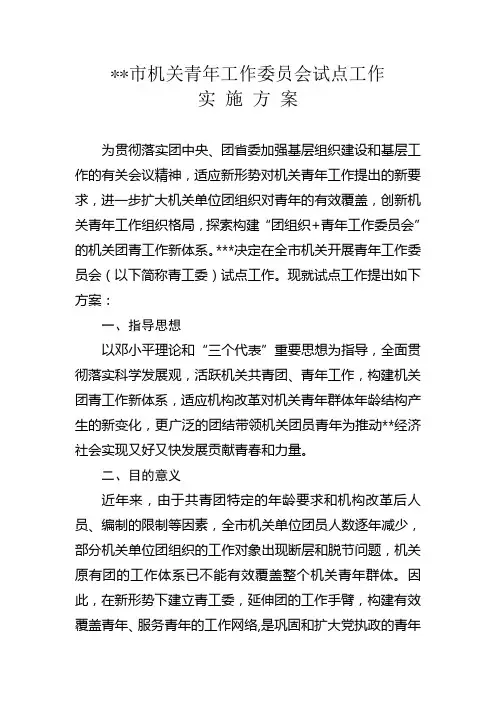 市机关青年工作委员会试点工作方案