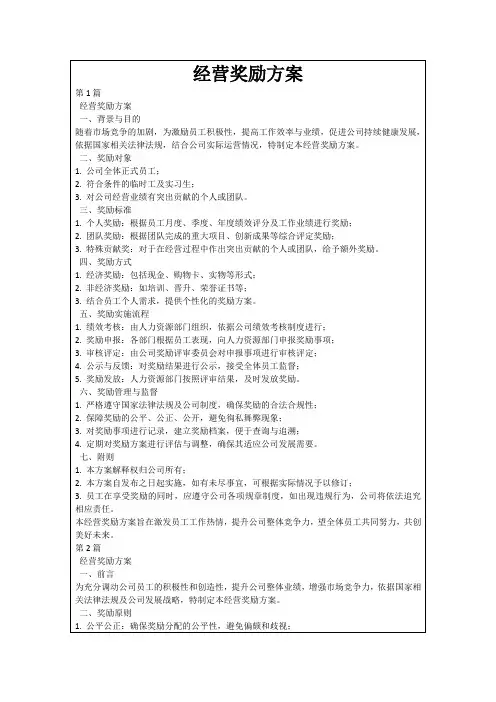 经营奖励方案