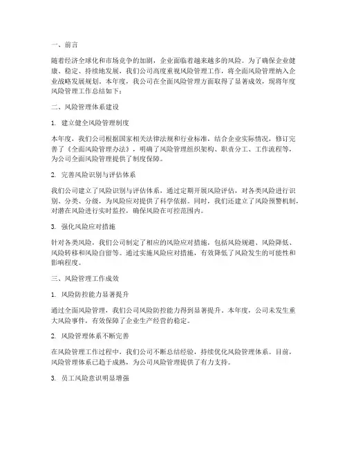 全面风险年度总结