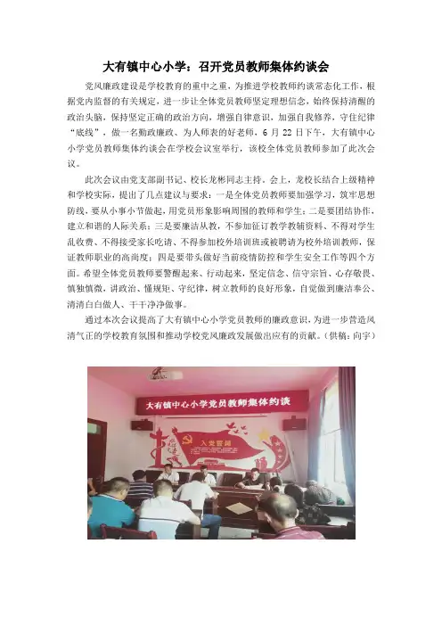 大有镇中心小学：召开党员教师集体约谈会