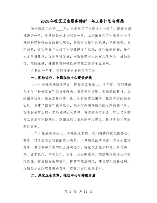 2024年社区卫生服务站新一年工作计划有哪些（6篇）