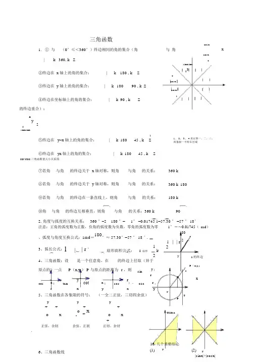 高中数学三角函数知识点总结实用版