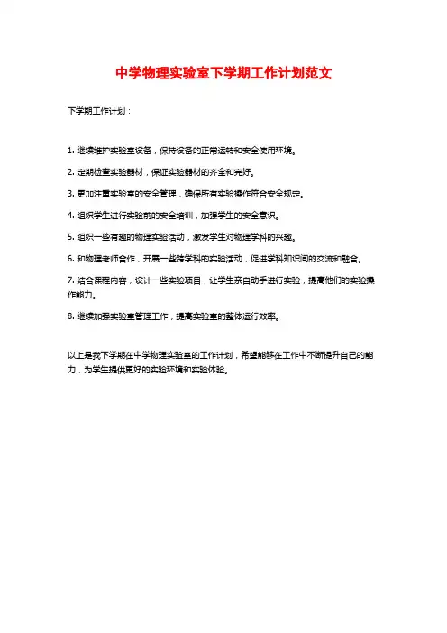 中学物理实验室下学期工作计划范文