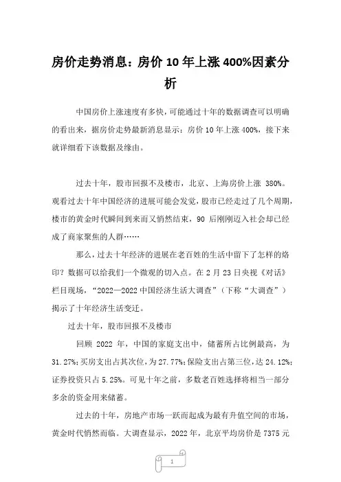 2023年房价走势消息：房价10年上涨400%因素分析