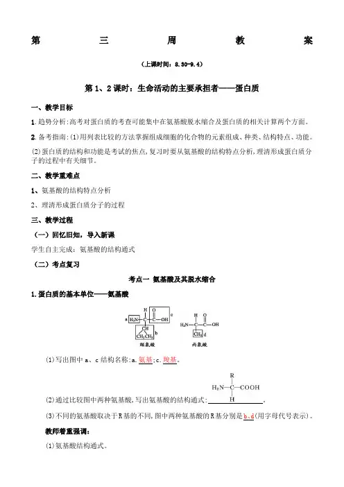 高三复习蛋白质核酸教案及教学反思