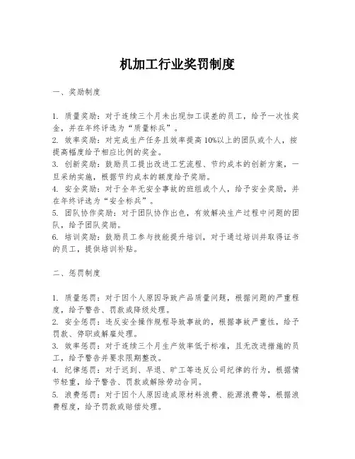 机加工行业奖罚制度