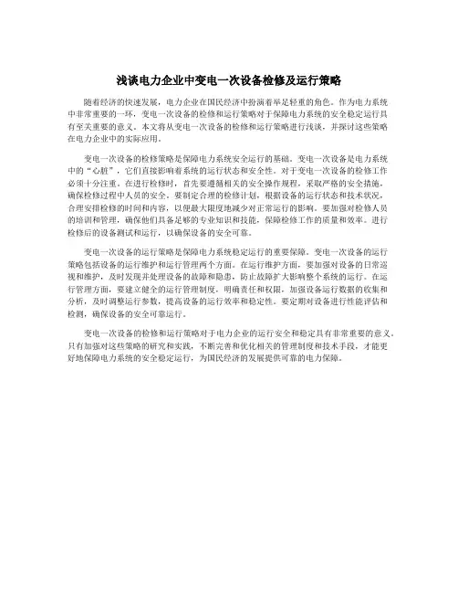 浅谈电力企业中变电一次设备检修及运行策略