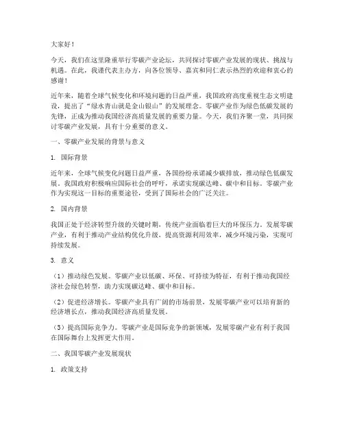 零碳产业论坛交流发言稿
