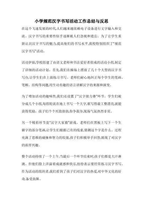 小学规范汉字书写活动工作总结与反思